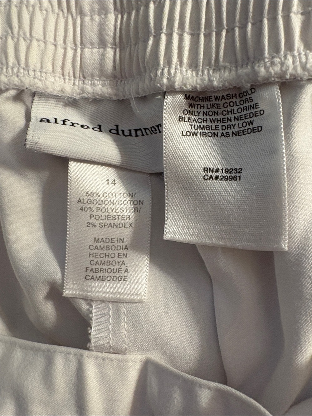 alfred dunner White woMen's Elastic Waist pants